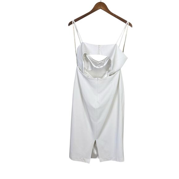 Jenny Yoo Collection The Leia White Open Back Formal Cocktail Sheath Midi Dress - Picture 10 of 13